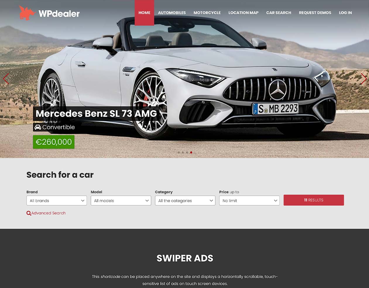 WPdealer Cars demo website 1